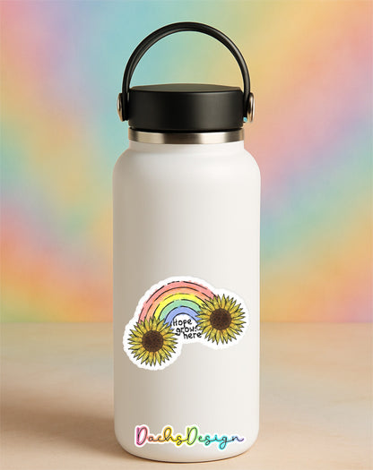 Hope Grows Here Sticker: Waterproof Rainbow Glitter Vinyl Sticker