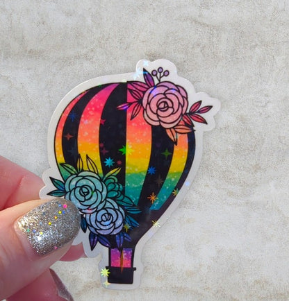 Floral Rainbow Hot Air Balloon Waterproof Vinyl Sticker