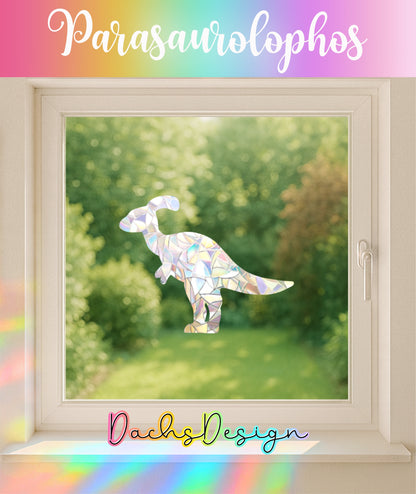 Parasaurolophus Dinosaur Rainbow Suncatcher: Removable Window Cling