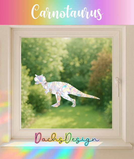 Carnotaurus Dinosaur Rainbow Suncatcher: Kids Window Cling