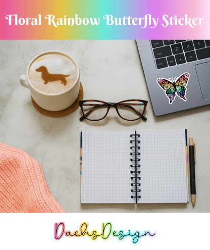 Floral Rainbow Butterfly Waterproof Vinyl Sticker