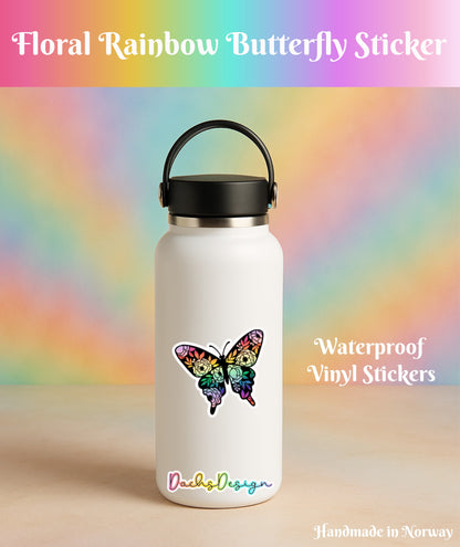 Floral Rainbow Butterfly Waterproof Vinyl Sticker