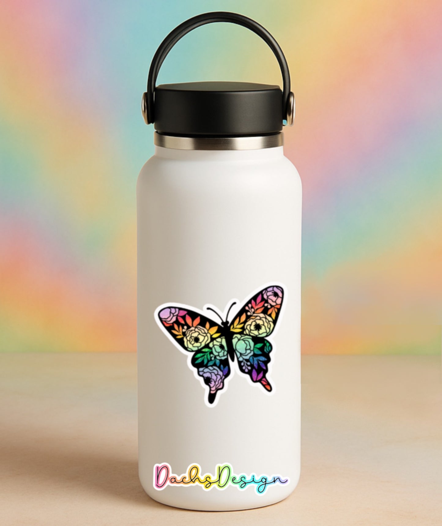Floral Rainbow Butterfly Waterproof Vinyl Sticker