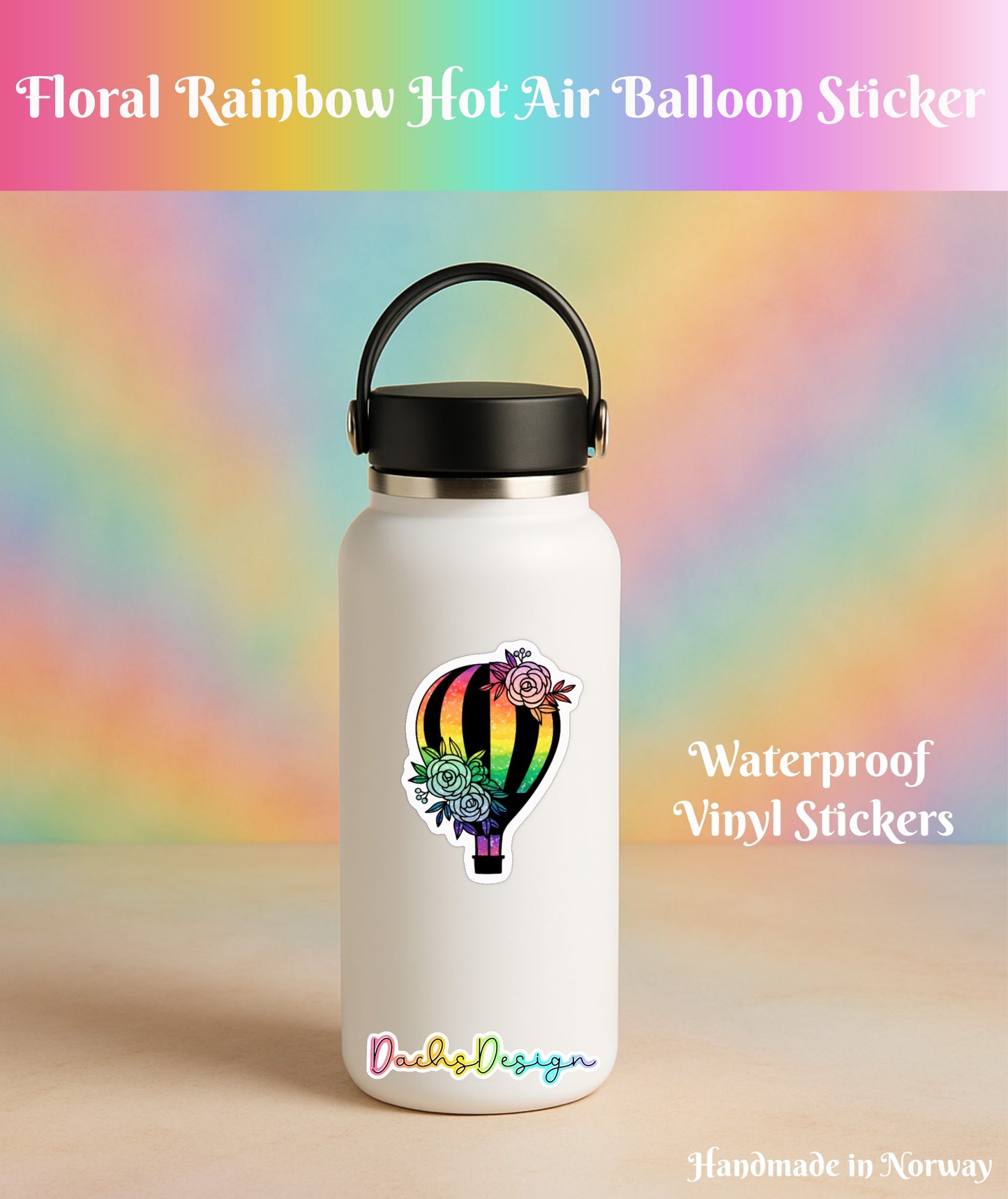 Floral Rainbow Hot Air Balloon Waterproof Vinyl Sticker