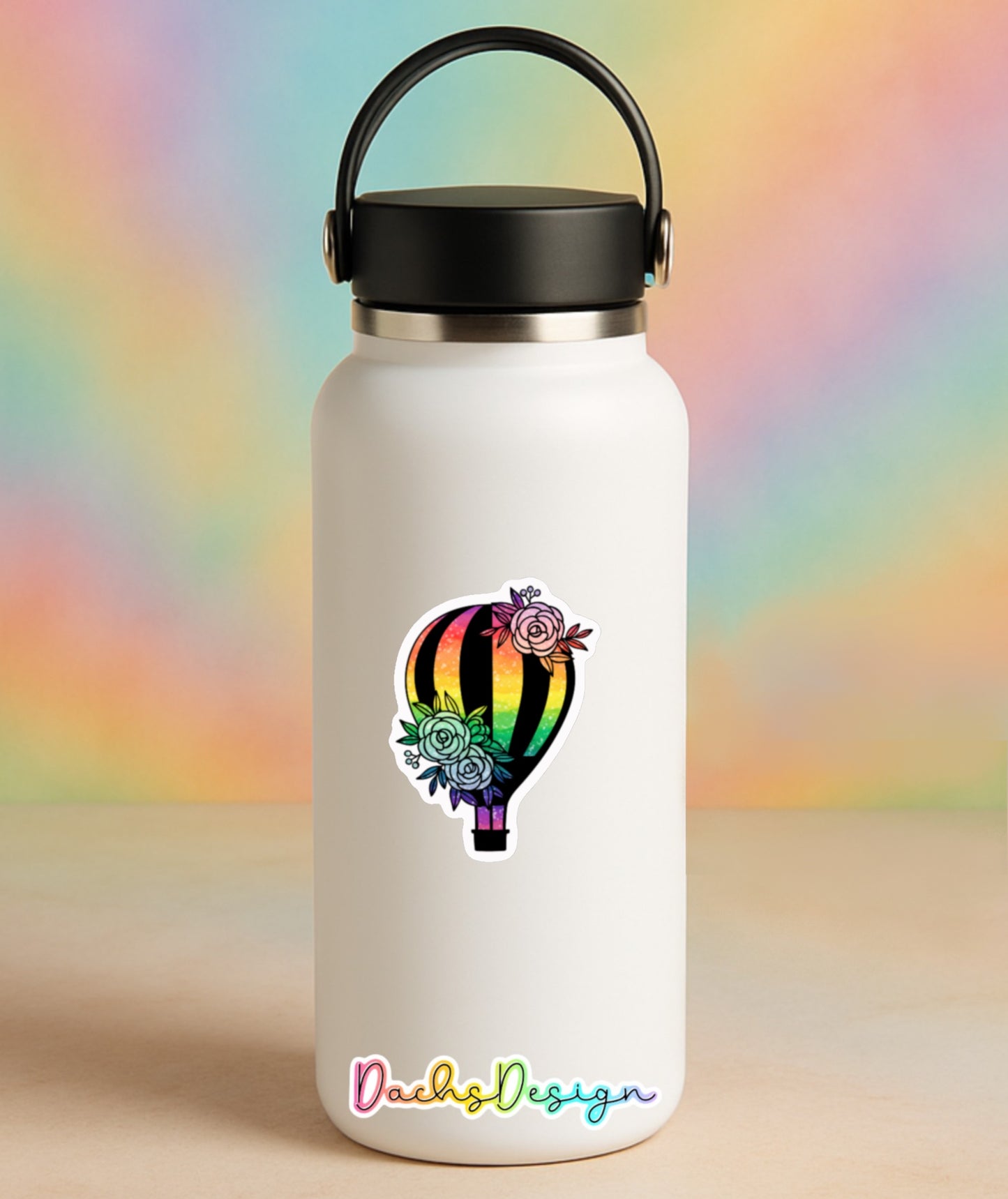 Floral Rainbow Hot Air Balloon Waterproof Vinyl Sticker