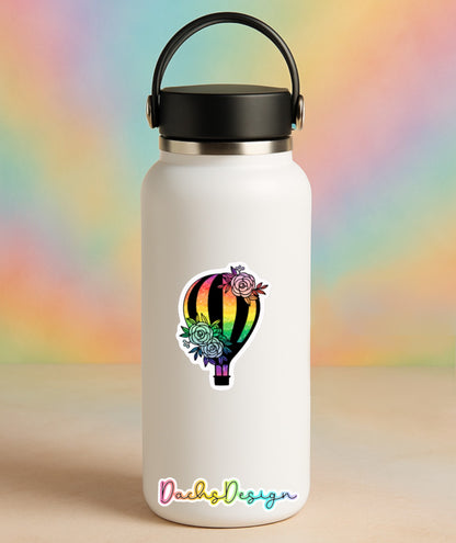 Floral Rainbow Hot Air Balloon Waterproof Vinyl Sticker