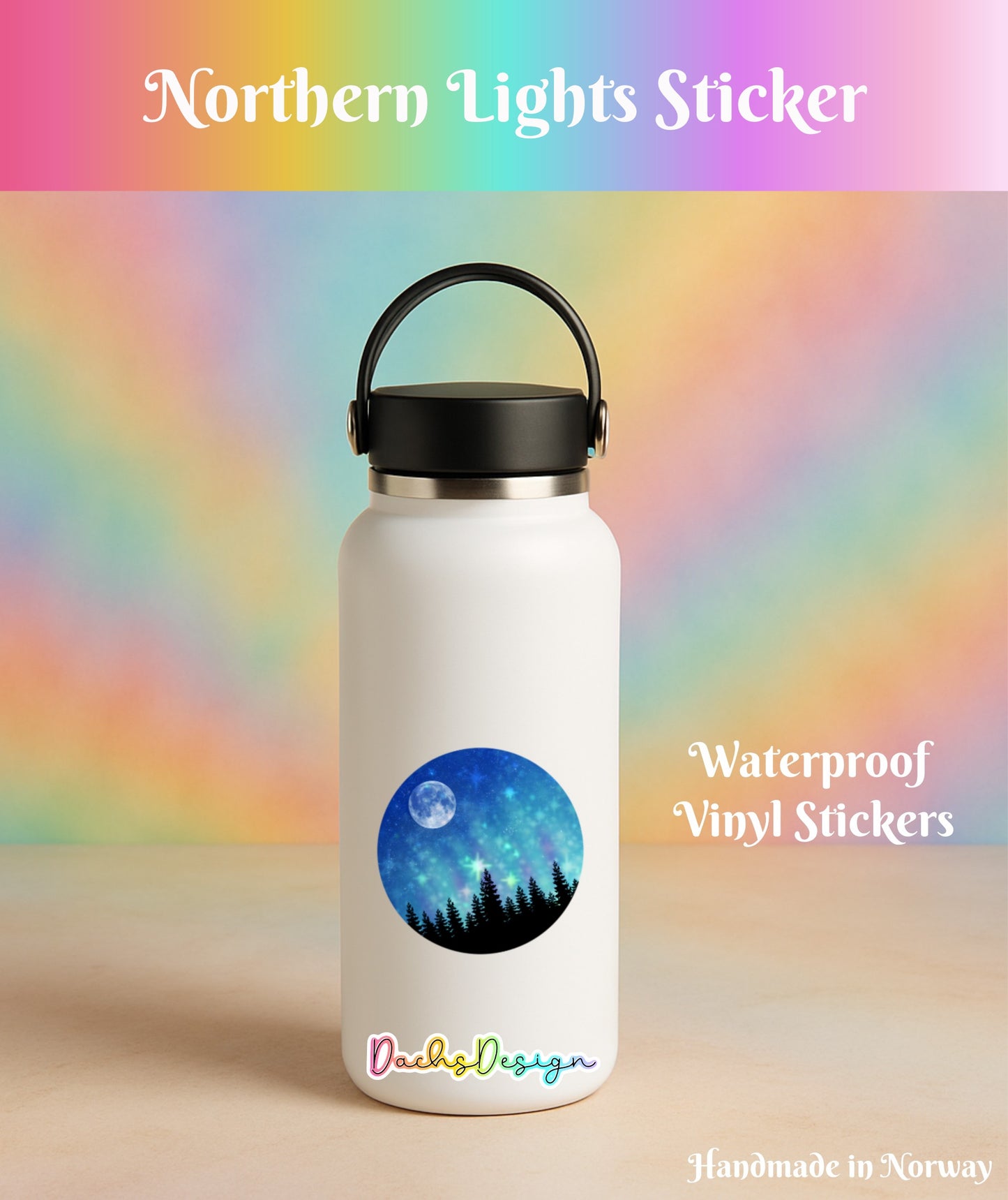 Holographic Northern Lights Vinyl Sticker: Moonlit Forest Decal