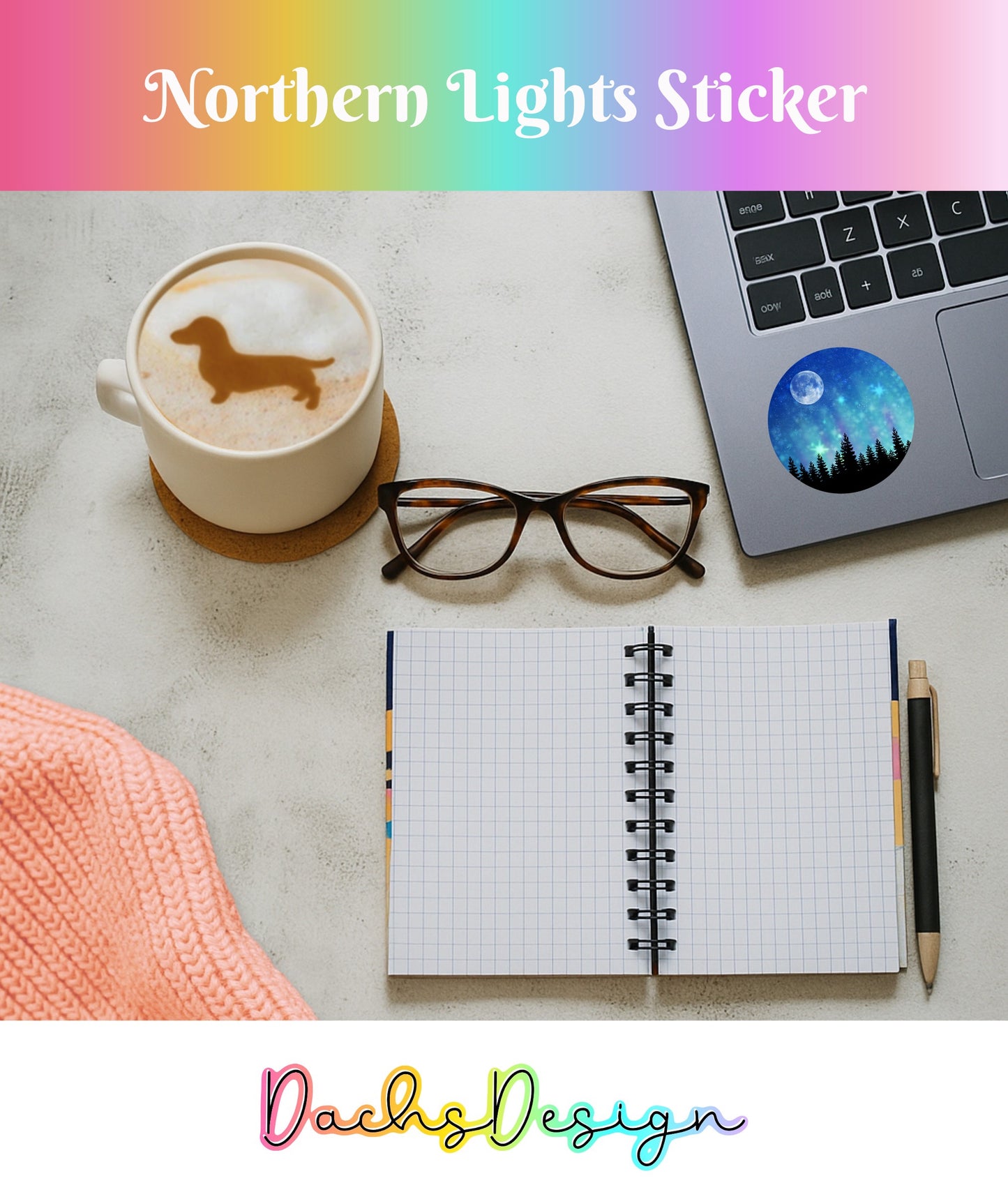 Holographic Northern Lights Vinyl Sticker: Moonlit Forest Decal