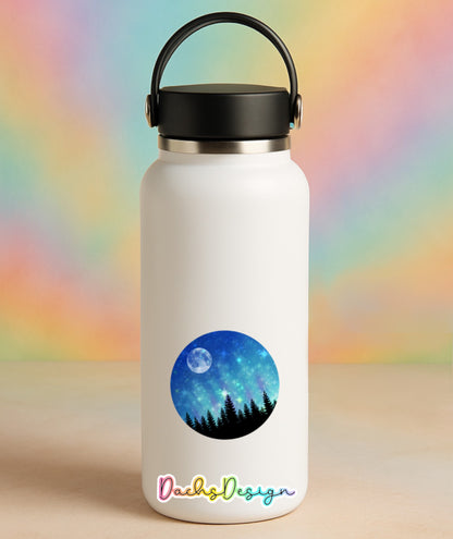 Holographic Northern Lights Vinyl Sticker: Moonlit Forest Decal