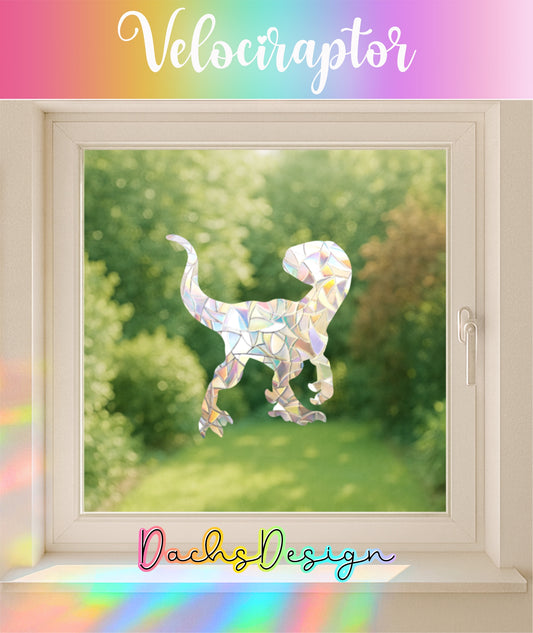 Rainbow Velociraptor Dinosaur Suncatcher: Window Cling