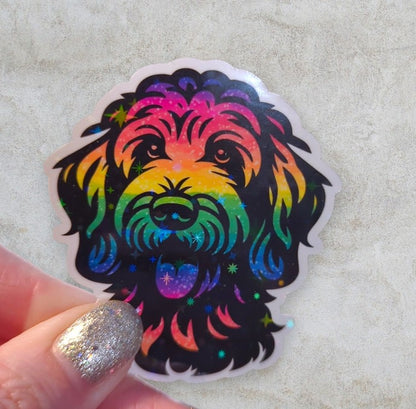 Labradoodle-klistremerke: Vanntett vinylklistremerke med regnbueglitter