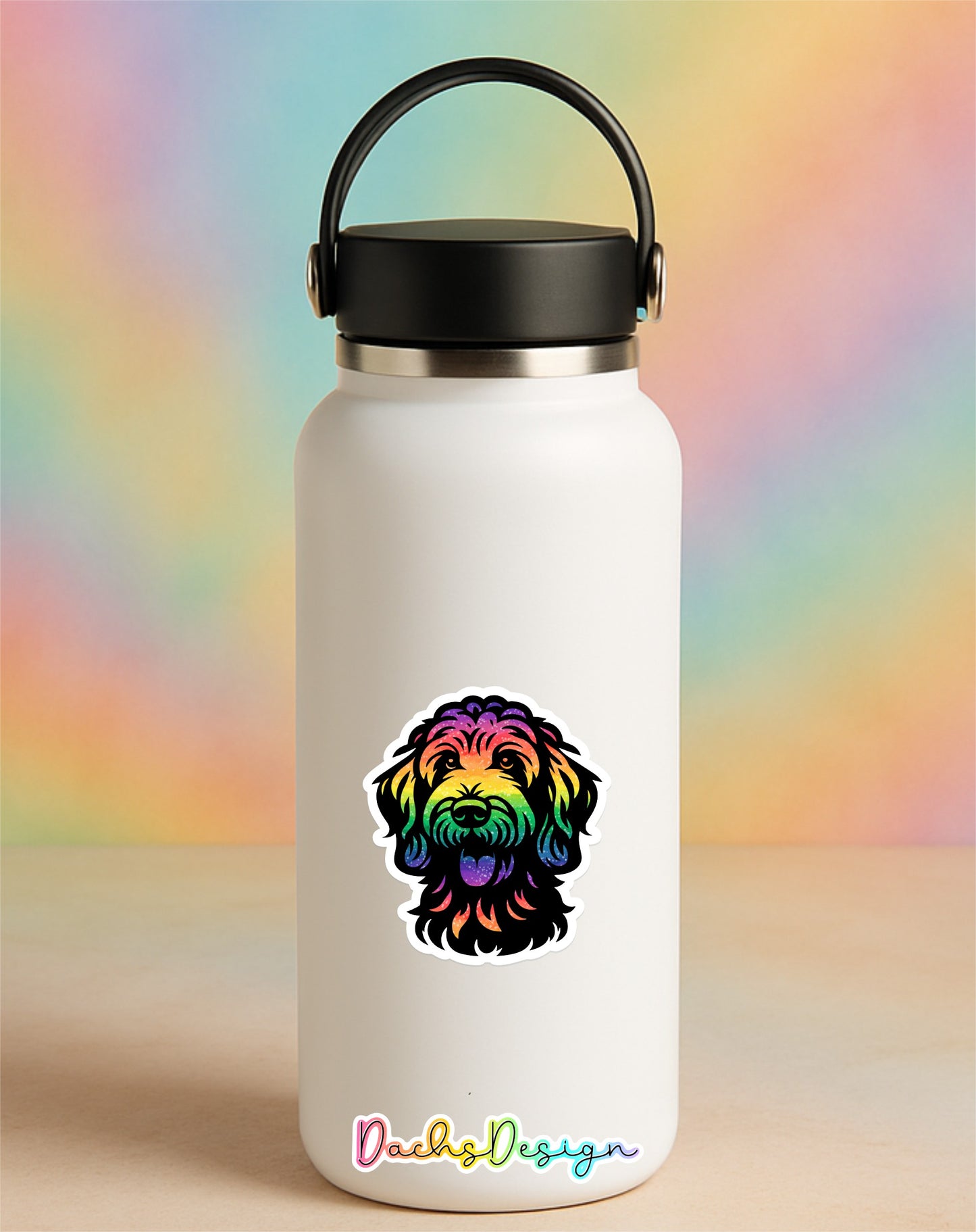 Labradoodle Sticker: Waterproof Rainbow Glitter Vinyl Sticker