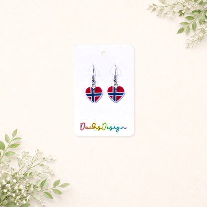 Norwegian Flag Heart Dangly Earrings
