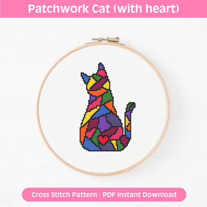 Patchwork Cat Cross Stitch Pattern: 14 Count Aida PDF