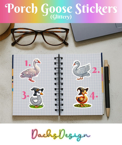 Glittery Porch Goose Waterproof Vinyl Stickers