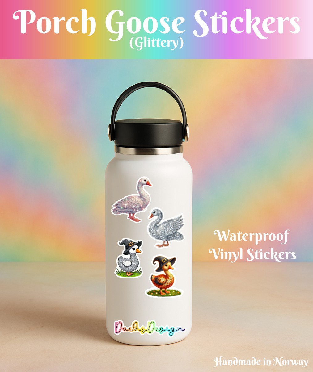 Glittery Porch Goose Waterproof Vinyl Stickers