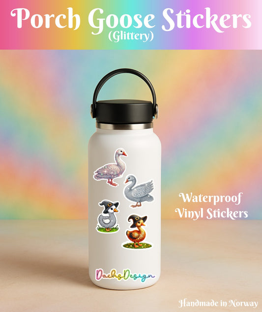 Glittery Porch Goose Waterproof Vinyl Stickers