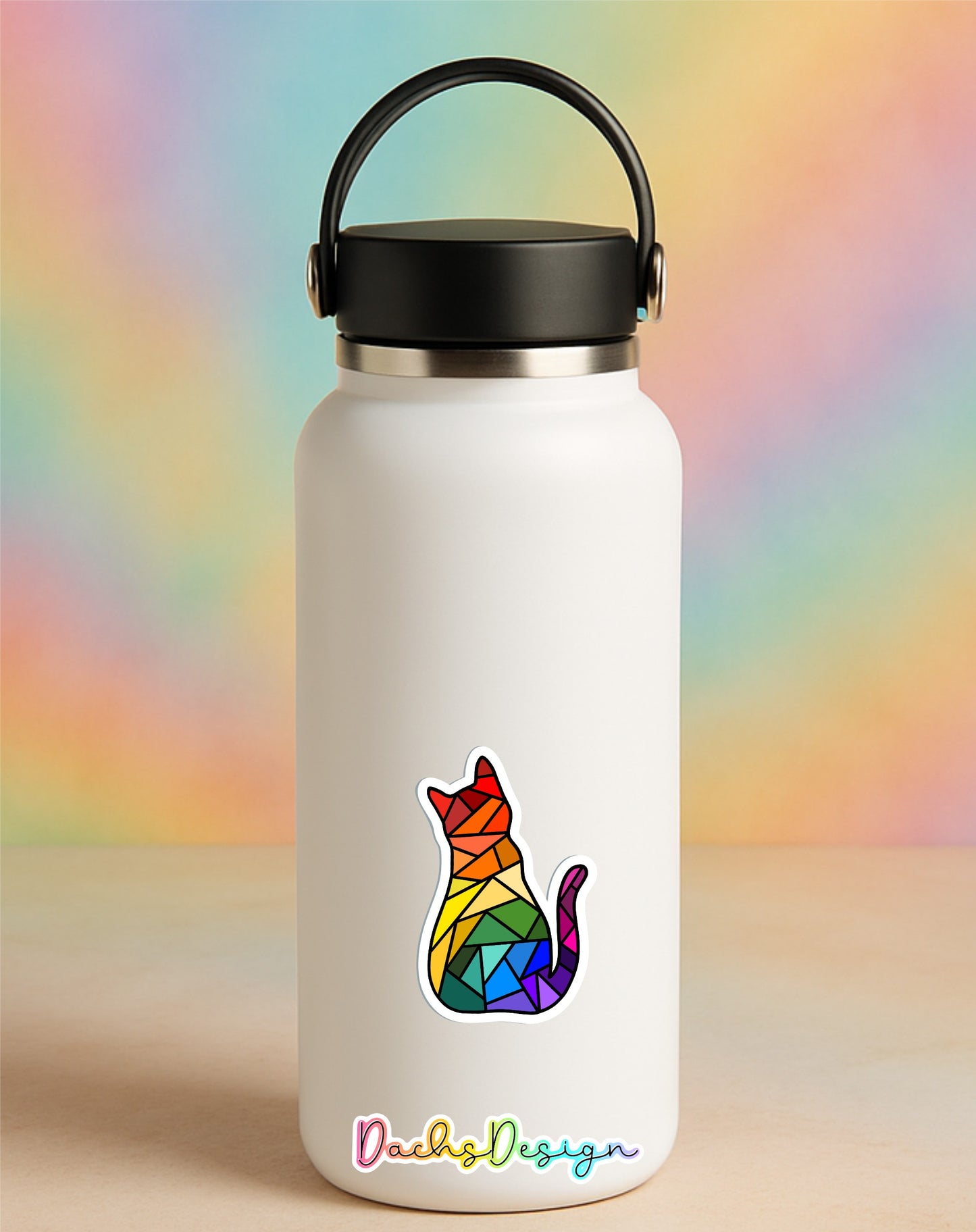 Rainbow Stained Glass Cat Waterproof Vinyl Sticker