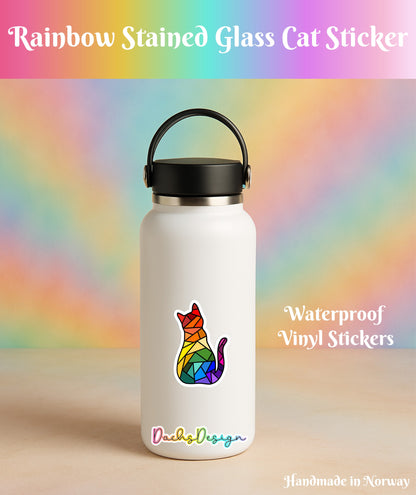 Rainbow Stained Glass Cat Waterproof Vinyl Sticker