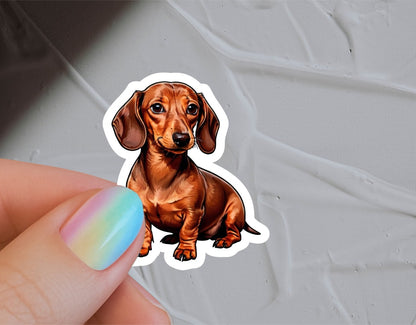 Vanntett vinylklistremerke – rød, glatthåret dachshund