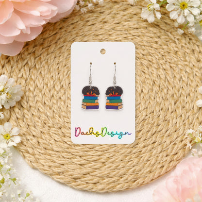 Sleeping Dachshund Puppy on Books Dangly Earrings