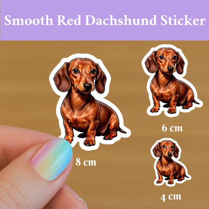 Vanntett vinylklistremerke – rød, glatthåret dachshund