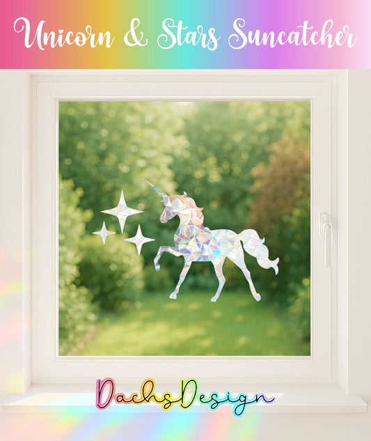Unicorn and Stars Rainbow Suncatcher: Window Cling, Kids Room Decor