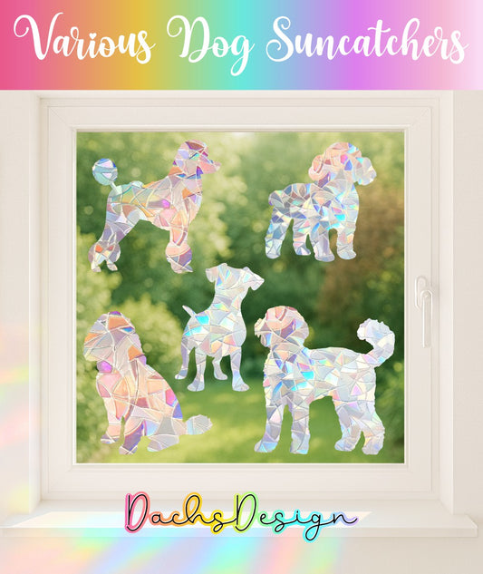 Various Dog Suncatchers: Toy Poodle, Cavapoo, Standard Poodle, Labradoodle, Jack Russell