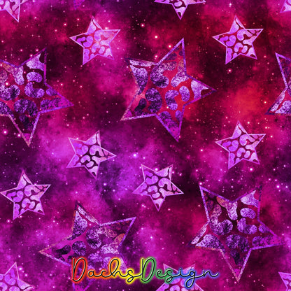 Hot Pink Leopard Print Stars Seamless Pattern (Digital Download)
