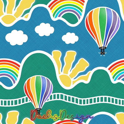 Rainbow Hot Air balloons Seamless Pattern (Digital Download)