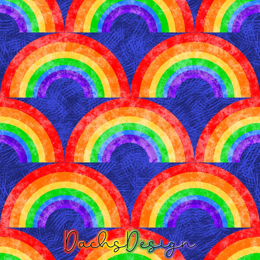Bright Rainbows On Blue Seamless Pattern (Digital Download)