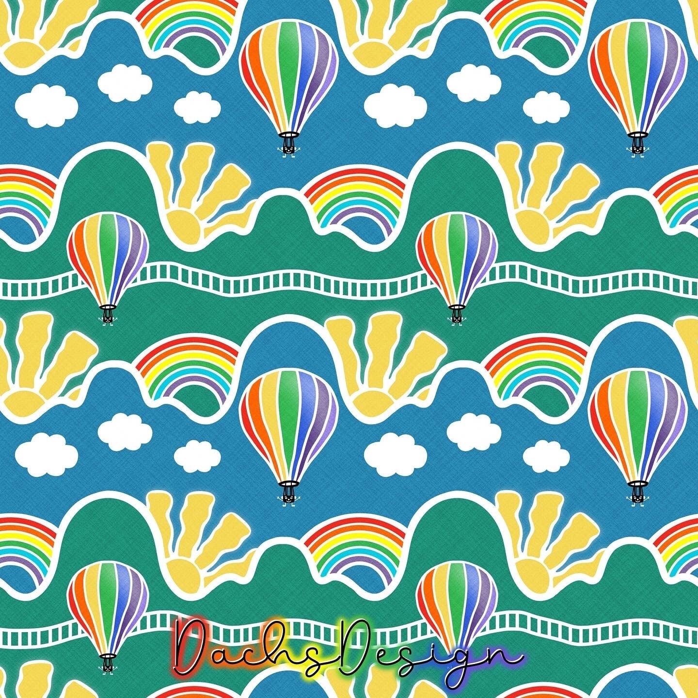 Rainbow Hot Air balloons Seamless Pattern (Digital Download)