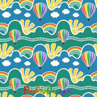Rainbow Hot Air balloons Seamless Pattern (Digital Download)