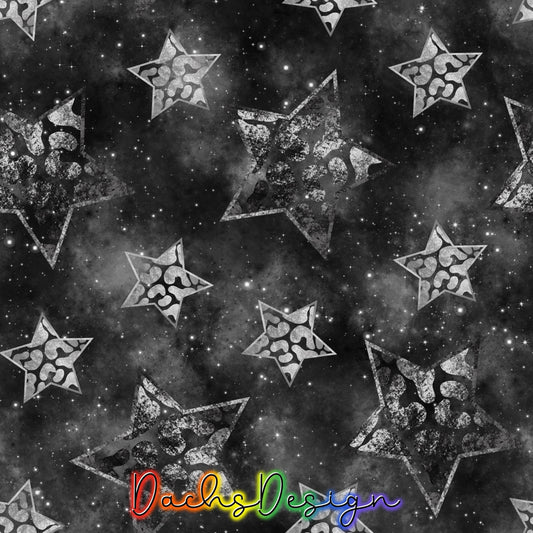 Monochrome Leopard Print Stars Seamless Pattern (Digital Download)