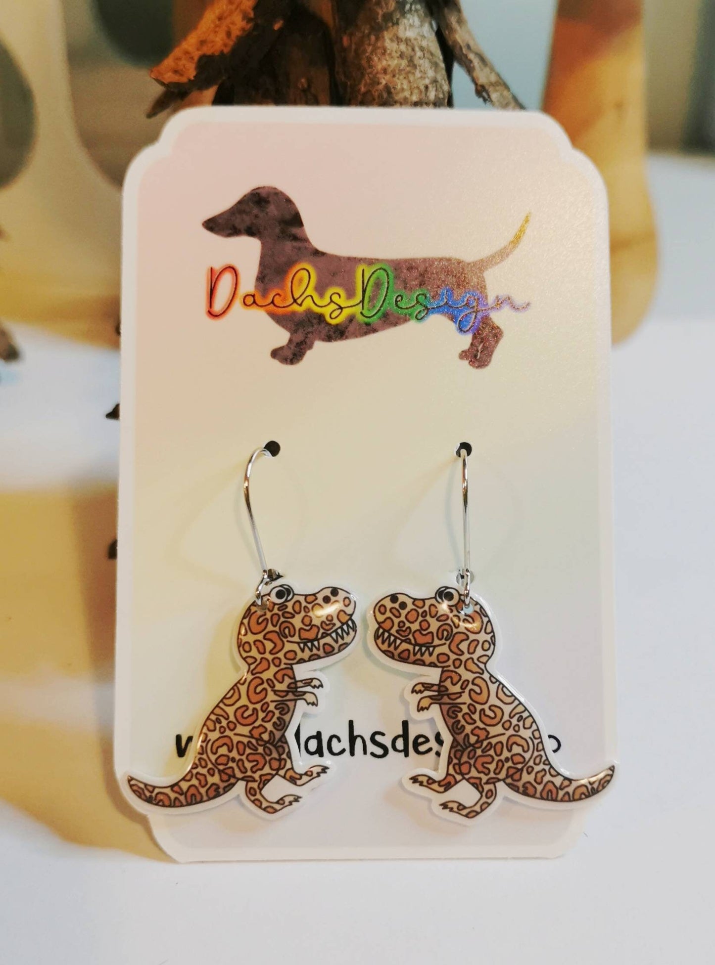 Leopardmønstret T-Rex øredobber