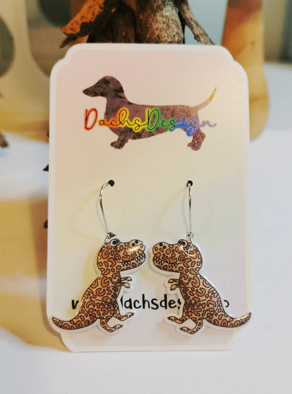 Leopardmønstret T-Rex øredobber