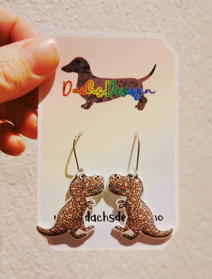 Leopardmønstret T-Rex øredobber