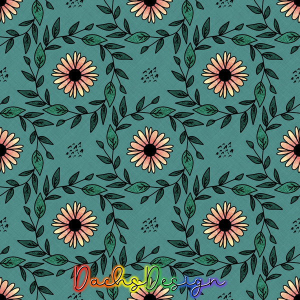 Boho floral seamless pattern on teal, NON-EXCLUSIVE floral design, flowers pattern, seamless floral pattern, pretty flowers, summer seamless for kids