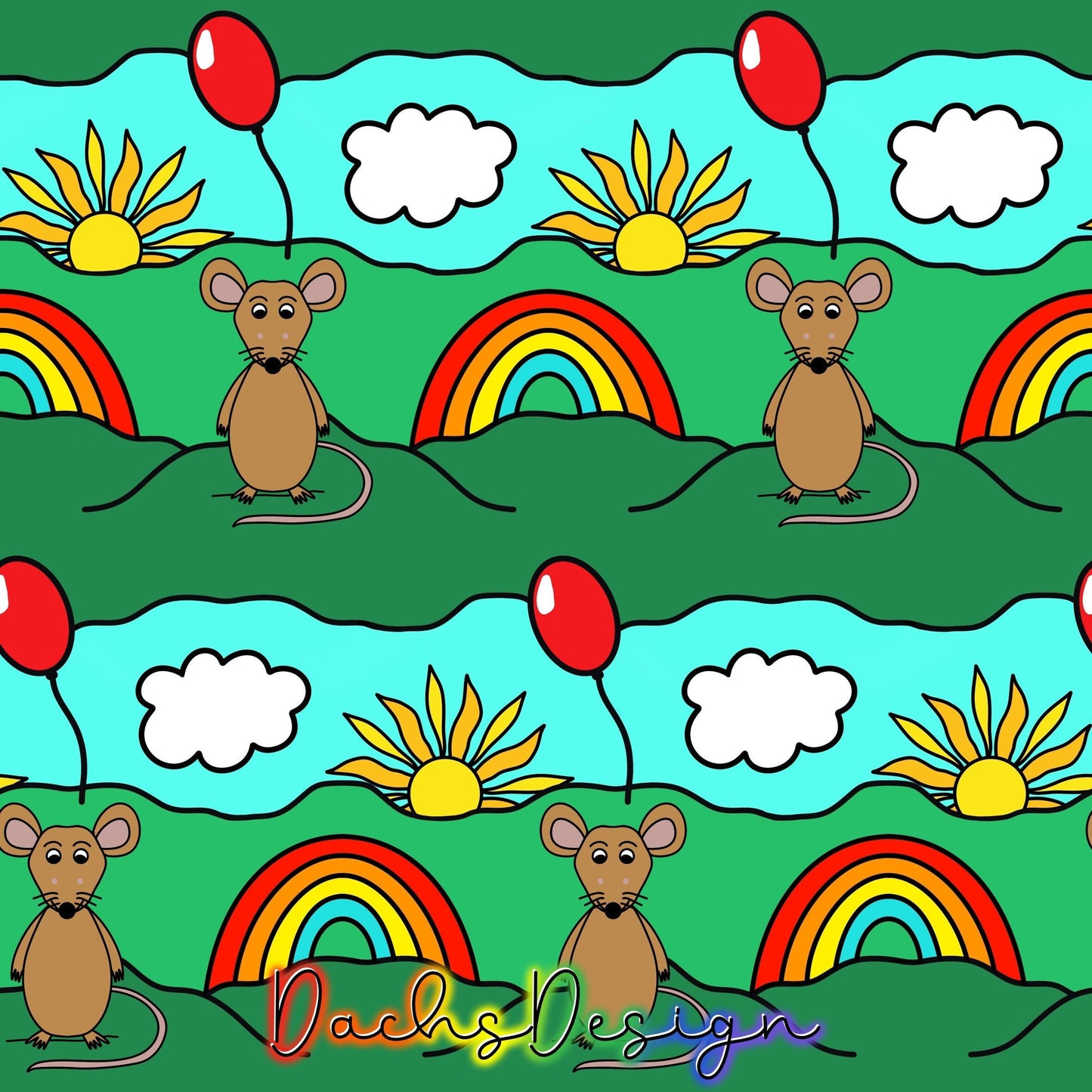 Rainbows and Mouse Seamless Pattern (Digital Download)