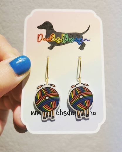 Rainbow Yarn Sheep Dangle Earrings