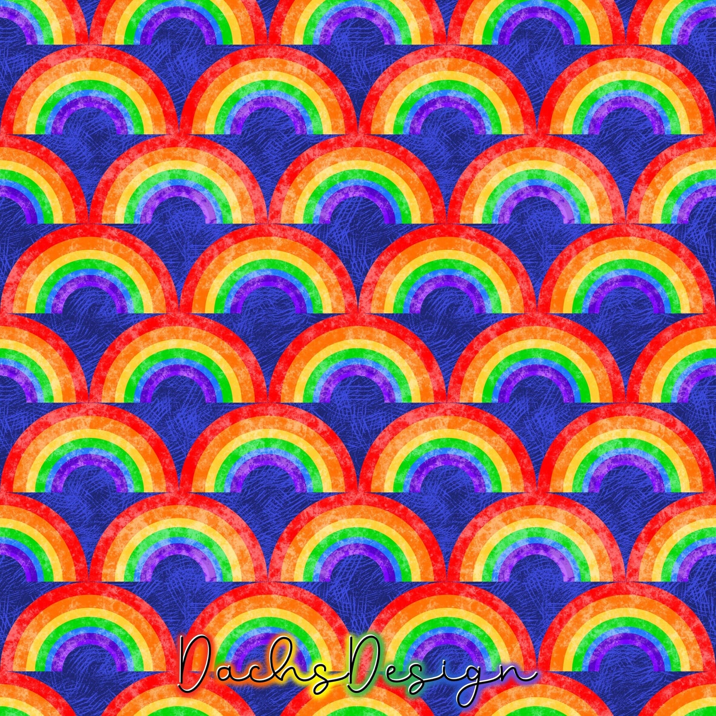 Bright Rainbows On Blue Seamless Pattern (Digital Download)