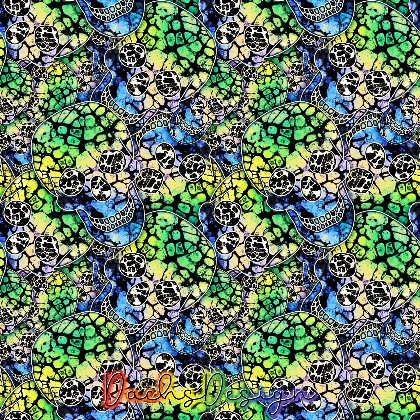 Painted Yellow Skulls Seamless Pattern (Digital Download)