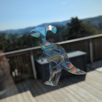 Parasaurolophus Dinosaur Rainbow Suncatcher: Removable Window Cling
