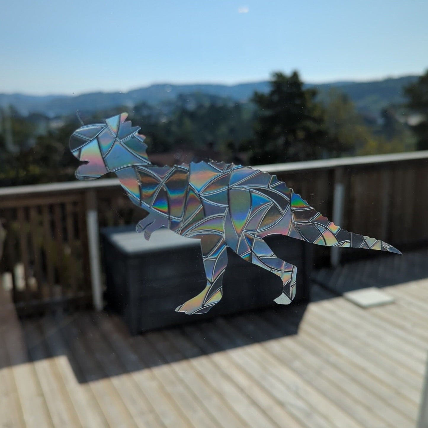 Carnotaurus Dinosaur Rainbow Suncatcher: Kids Window Cling