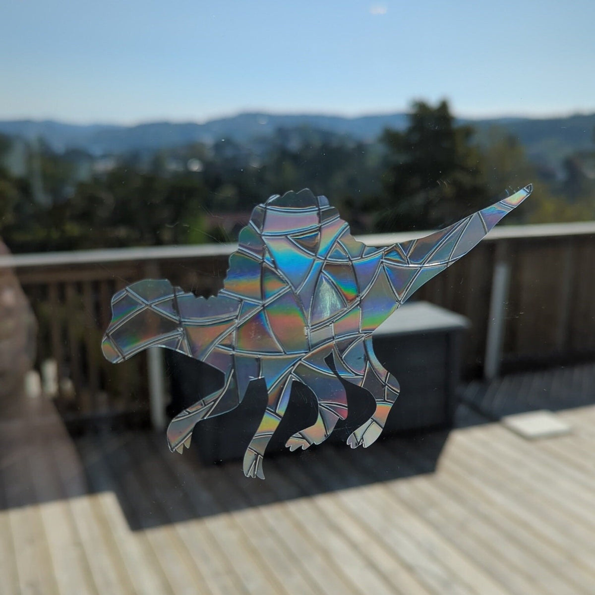 Rainbow Spinosaurus Suncatcher: Dinosaur Window Cling
