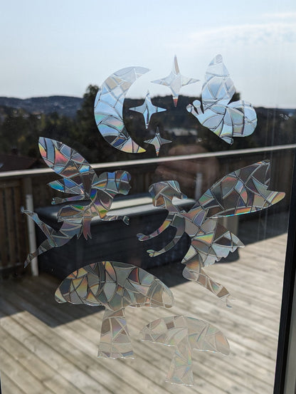 Fairies Rainbow Suncatcher Bundle: Moon, Mushrooms, Butterfly, Stars Window Decal