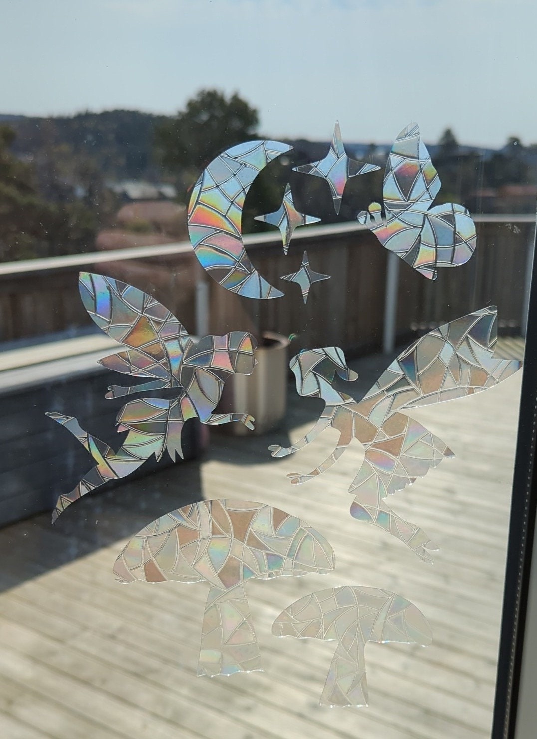 Fairies Rainbow Suncatcher Bundle: Moon, Mushrooms, Butterfly, Stars Window Decal