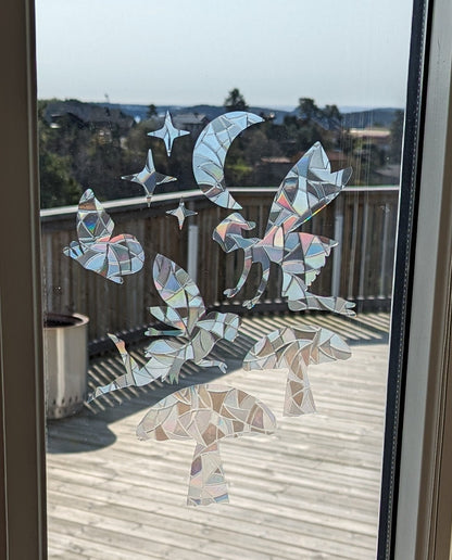 Fairies Rainbow Suncatcher Bundle: Moon, Mushrooms, Butterfly, Stars Window Decal