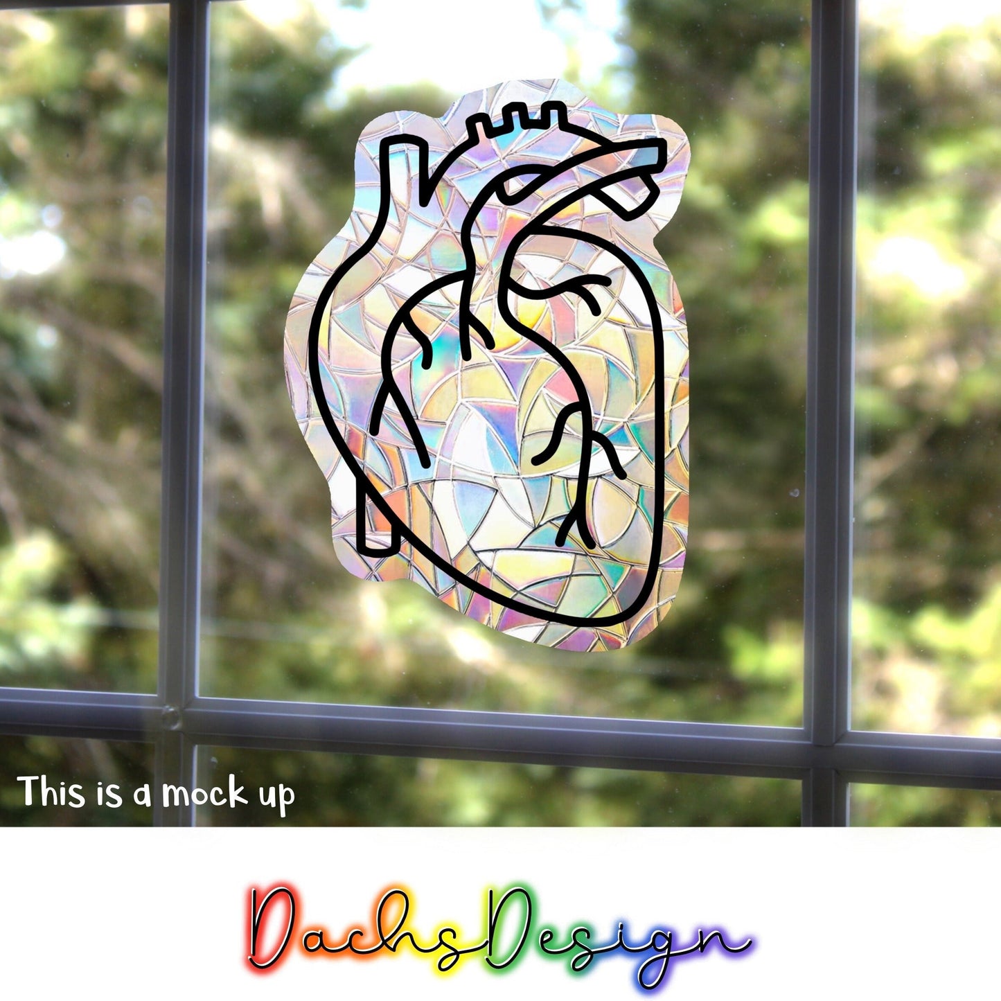 Anatomical Heart Rainbow Suncatcher: Handmade Window Sticker