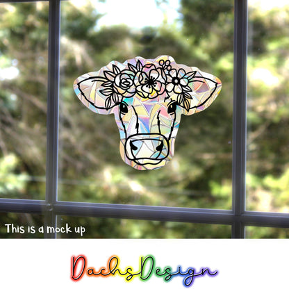 Floral Cow Rainbow Suncatcher